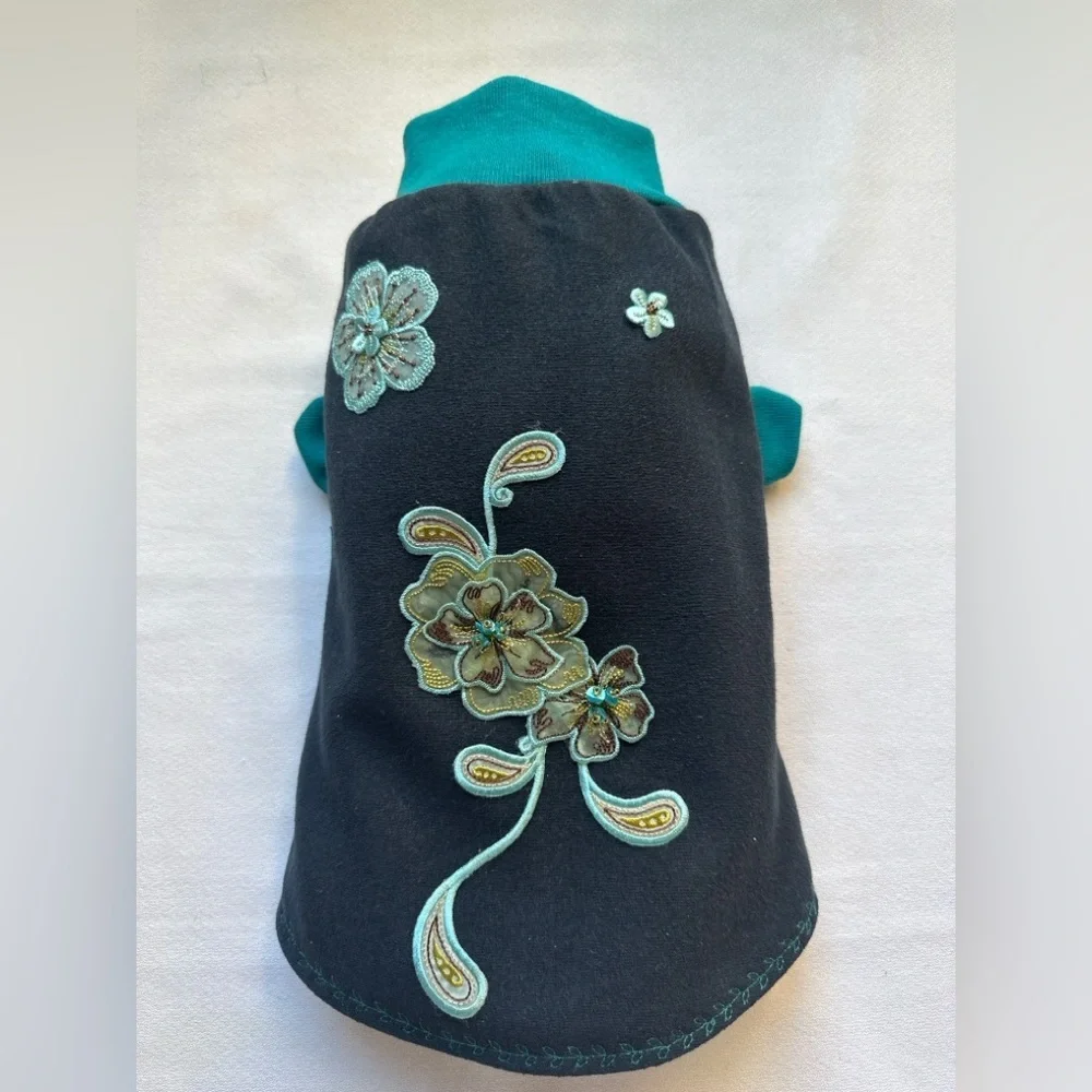 Handmade Upcycled Floral Embroidered Dog Sweater | Small Dog | One of a Kind
